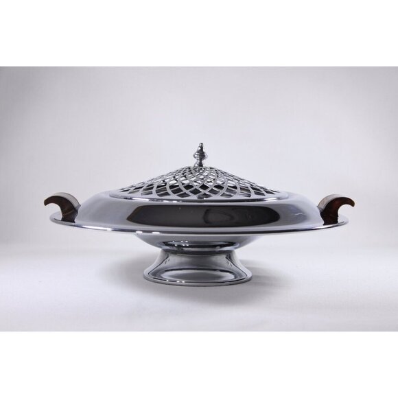 Large Art Deco centrepiece bowl and flower frog, silver plated metal flower frog - Picture 4 of 10